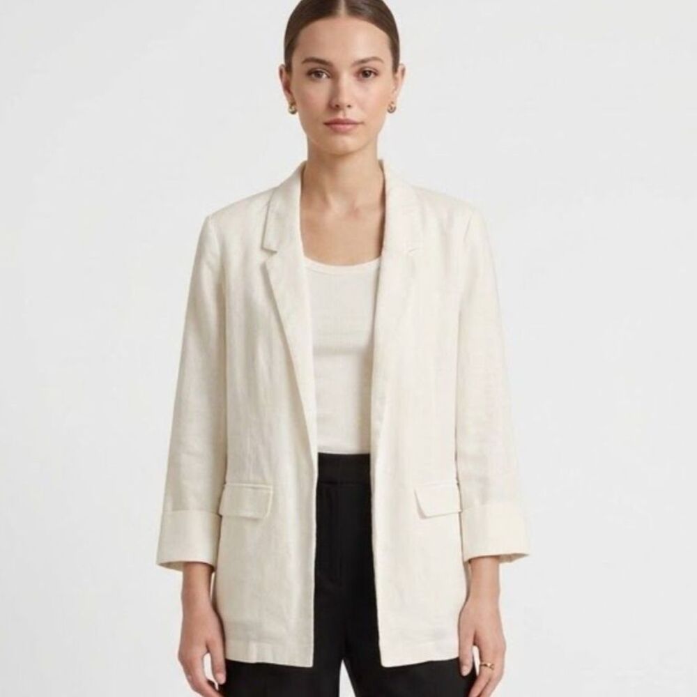 Old Navy Off White Linen Rayon Blazer Jacket Women's Size M Summer Classic 6 8